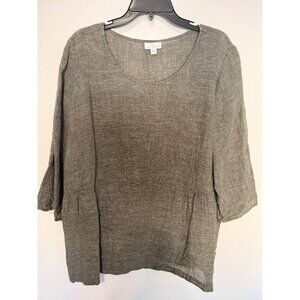 J Jill Pure Jill Linen Blend Tunic Top 3/4 Sleeves Size XL Gray Coastal Classic